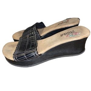 Vintage Mudd Lenore Black leather platforms size 9